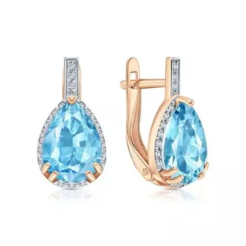 Золотые серьги с фианитами и топазами природными