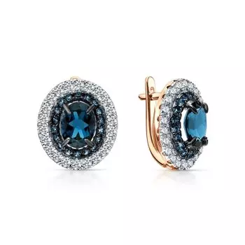 Золотые серьги с фианитами и топазами природными