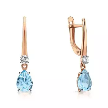 Золотые серьги с фианитами и топазами природными