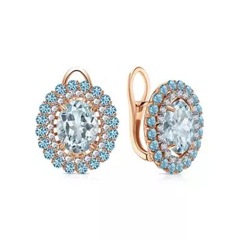 Золотые серьги с фианитами и топазами природными