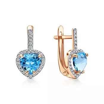 Золотые серьги с фианитами и топазами природными