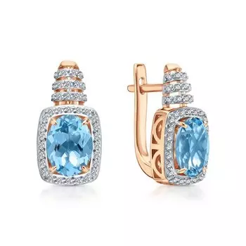 Золотые серьги с фианитами и топазами природными