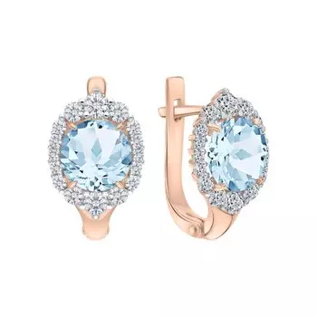 Золотые серьги с фианитами и топазами природными