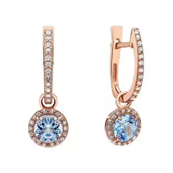 Золотые серьги с фианитами и топазами природными