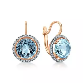 Золотые серьги с фианитами и топазами природными