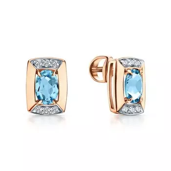 Золотые серьги с фианитами и топазами природными