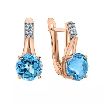 Золотые серьги с фианитами и топазами природными