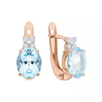 Золотые серьги с фианитами и топазами природными