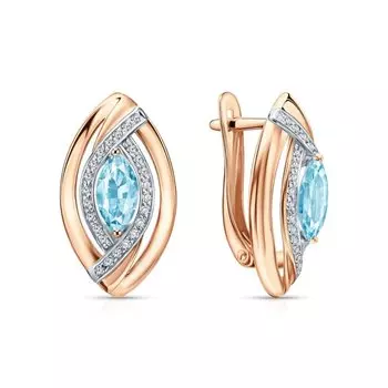 Золотые серьги с фианитами и топазами природными