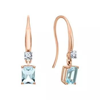 Золотые серьги с фианитами и топазами природными