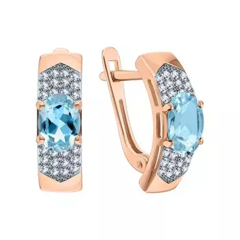 Золотые серьги с фианитами и топазами природными