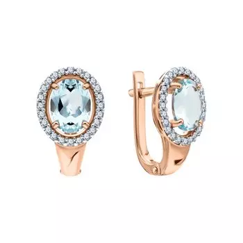 Золотые серьги с фианитами и топазами природными