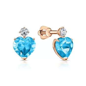 Золотые серьги с фианитами и топазами природными