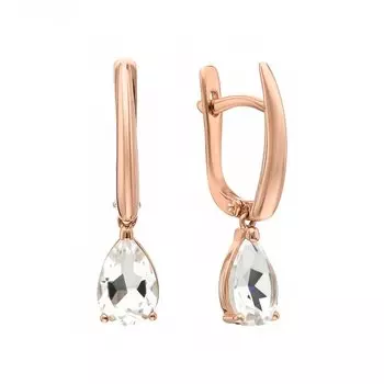 Золотые серьги с горными хрусталями природными