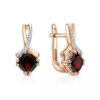 Золотые серьги с гранатами и бриллиантами