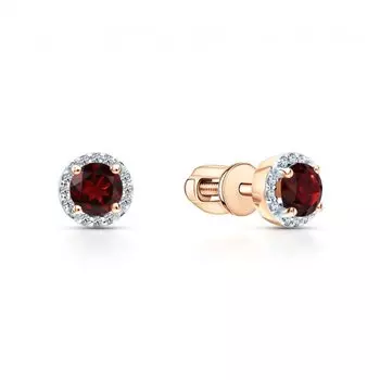 Золотые серьги с гранатами и бриллиантами