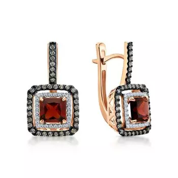 Золотые серьги с гранатами и бриллиантами