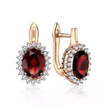 Золотые серьги с гранатами и фианитами