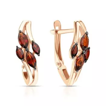 Золотые серьги с гранатами природными