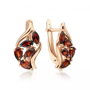 Золотые серьги с гранатами природными