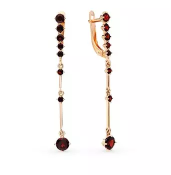 Золотые серьги с гранатами природными