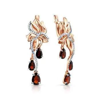 Золотые серьги с гранатами природными