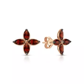 Золотые серьги с гранатами природными