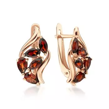 Золотые серьги с гранатами природными