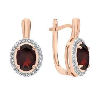 Золотые серьги с гранатами природными и фианитами