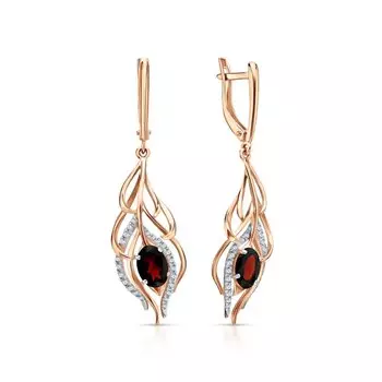 Золотые серьги с гранатами природными и топазами природными