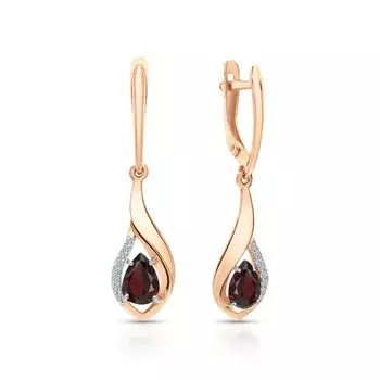 Золотые серьги с гранатами природными и фианитами