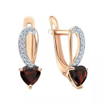 Золотые серьги с гранатами природными и фианитами