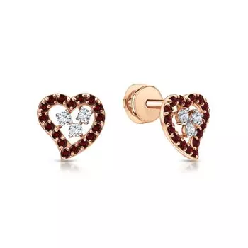 Золотые серьги с гранатами природными и сапфирами природными