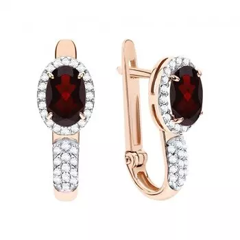 Золотые серьги с гранатом и фианитами