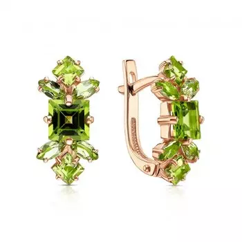 Золотые серьги с хризолитами природными