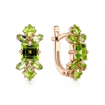 Золотые серьги с хризолитами природными