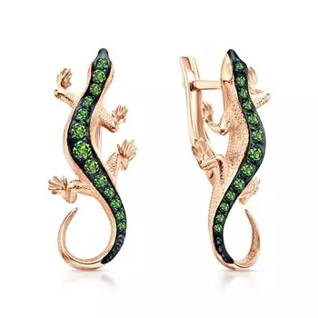 Золотые серьги с хромдиопсидами природными