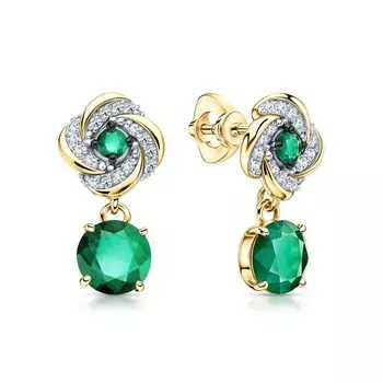 Золотые серьги с изумрудами и бриллиантами