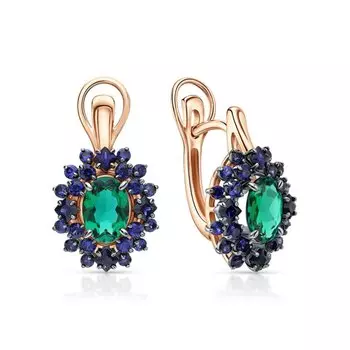 Золотые серьги с изумрудами и сапфирами
