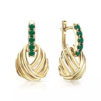 Золотые серьги с изумрудами природными