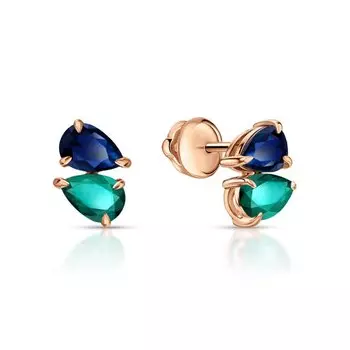 Золотые серьги с изумрудами природными и сапфирами природными