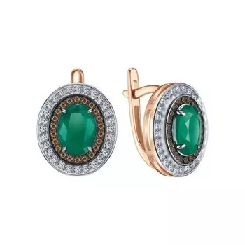 Золотые серьги с изумрудами природными и коньячными бриллиантами природными