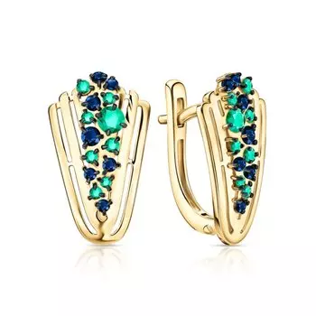 Золотые серьги с изумрудами природными и сапфирами природными