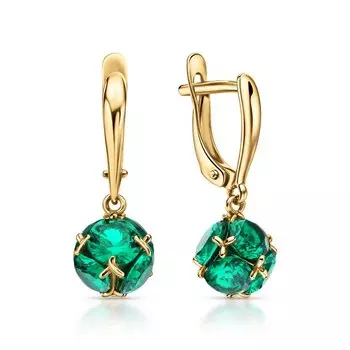 Золотые серьги с изумрудами выращенными