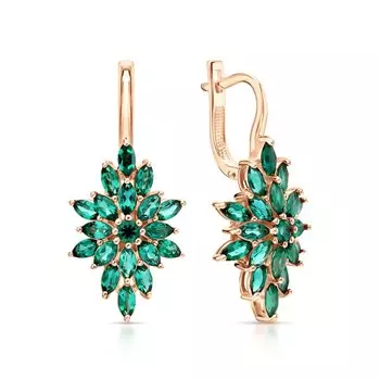 Золотые серьги с изумрудами выращенными