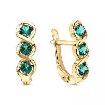 Золотые серьги с изумрудами выращенными