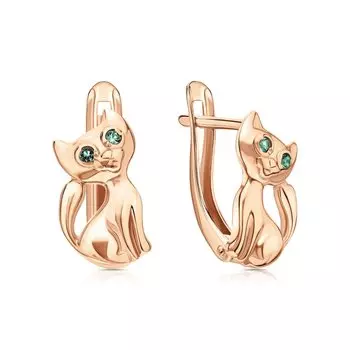 Золотые серьги с изумрудами выращенными