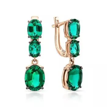 Золотые серьги с изумрудами выращенными