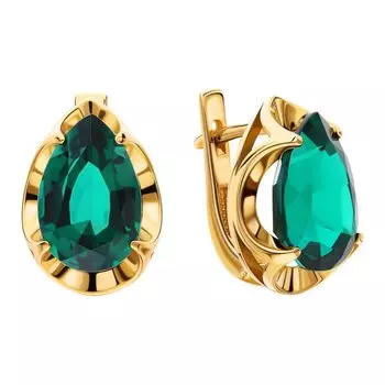Золотые серьги с изумрудами выращенными