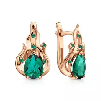 Золотые серьги с изумрудами выращенными